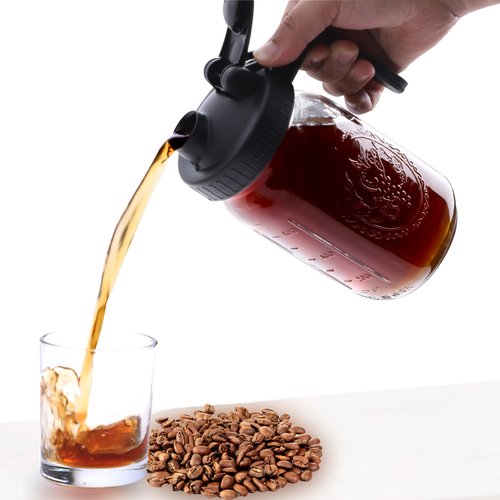 Cold Brew Mason Jar Coffee Maker 64 Oz Wide Mouth Mason Cold Brew Pitcher With Coffee Filter Airtight & Leak-Proof For Coffee, Iced Tea
