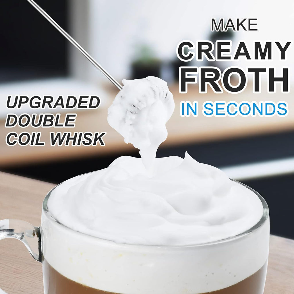 Skiennix Double Whisk Milk Frother - Handheld Electric Blender for Coffee & Matcha | Stainless Steel, Battery Operated