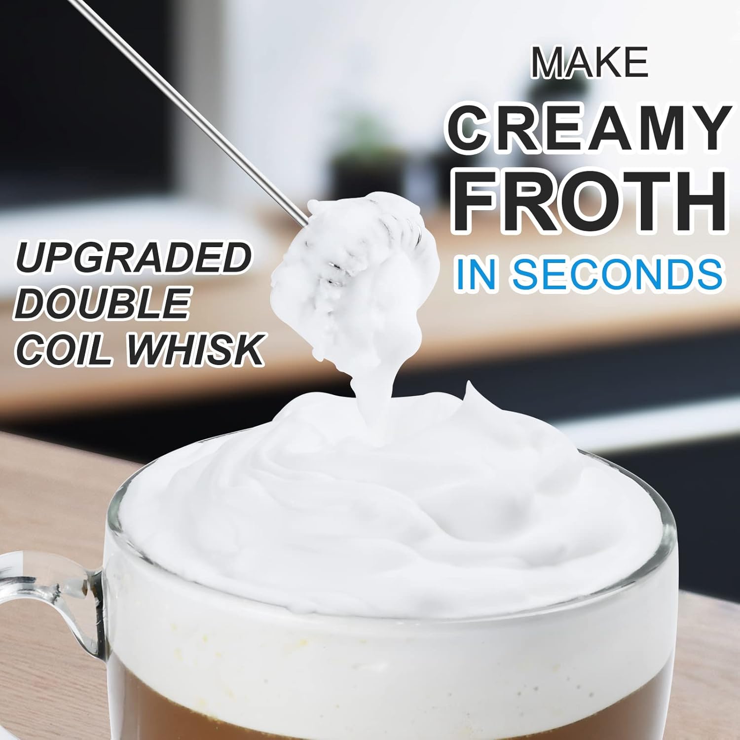 Skiennix Double Whisk Milk Frother - Handheld Electric Blender for Coffee & Matcha | Stainless Steel, Battery Operated