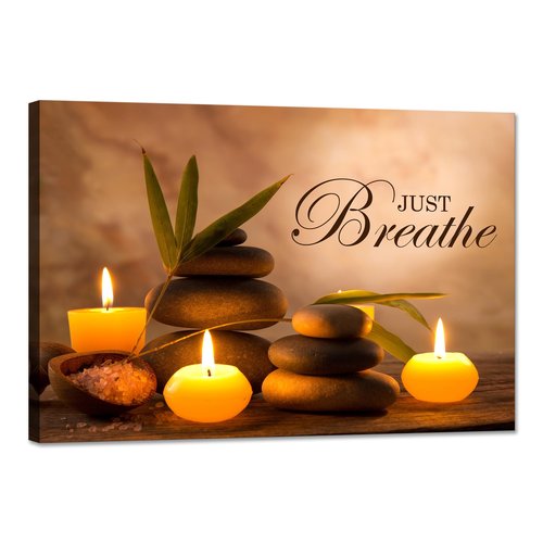 YIOZHAOFH Zen Wall Decor Just Breathe Motivational Bathroom Wall Art Yoga Room Poster for Women Spa Picture Painting Spiritual Artwork Framed for Living Room Ready to Hang (24L x 36W)