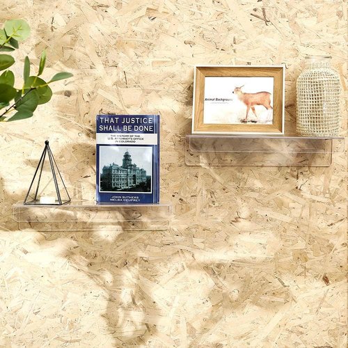 CY Craft Clear Acrylic Floating Shelves - 15 Inch Wall Mounted Storage Shelf Set of 4 for Kitchen, Bathroom, Office