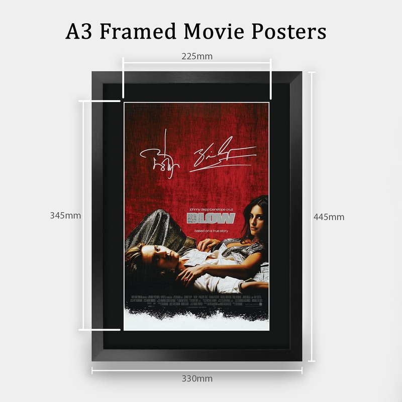 HWC Trading Blow Movie Poster Johnny Depp Penelope Cruz Signed 16 x 12 inch Framed Gift Printed Autograph Film Print Photo Picture Display - 16" x 12" Framed