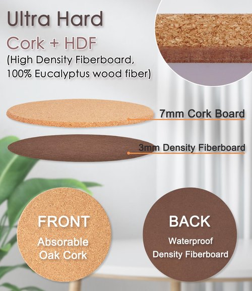 KITLAB Cork Plant Coasters, Double Layers Hard Thick Planter Coaster, 12 Inch Absorbent Mats, Cork Trivets for Hot Dishes, Coasters for House Plants, 2 Pcs