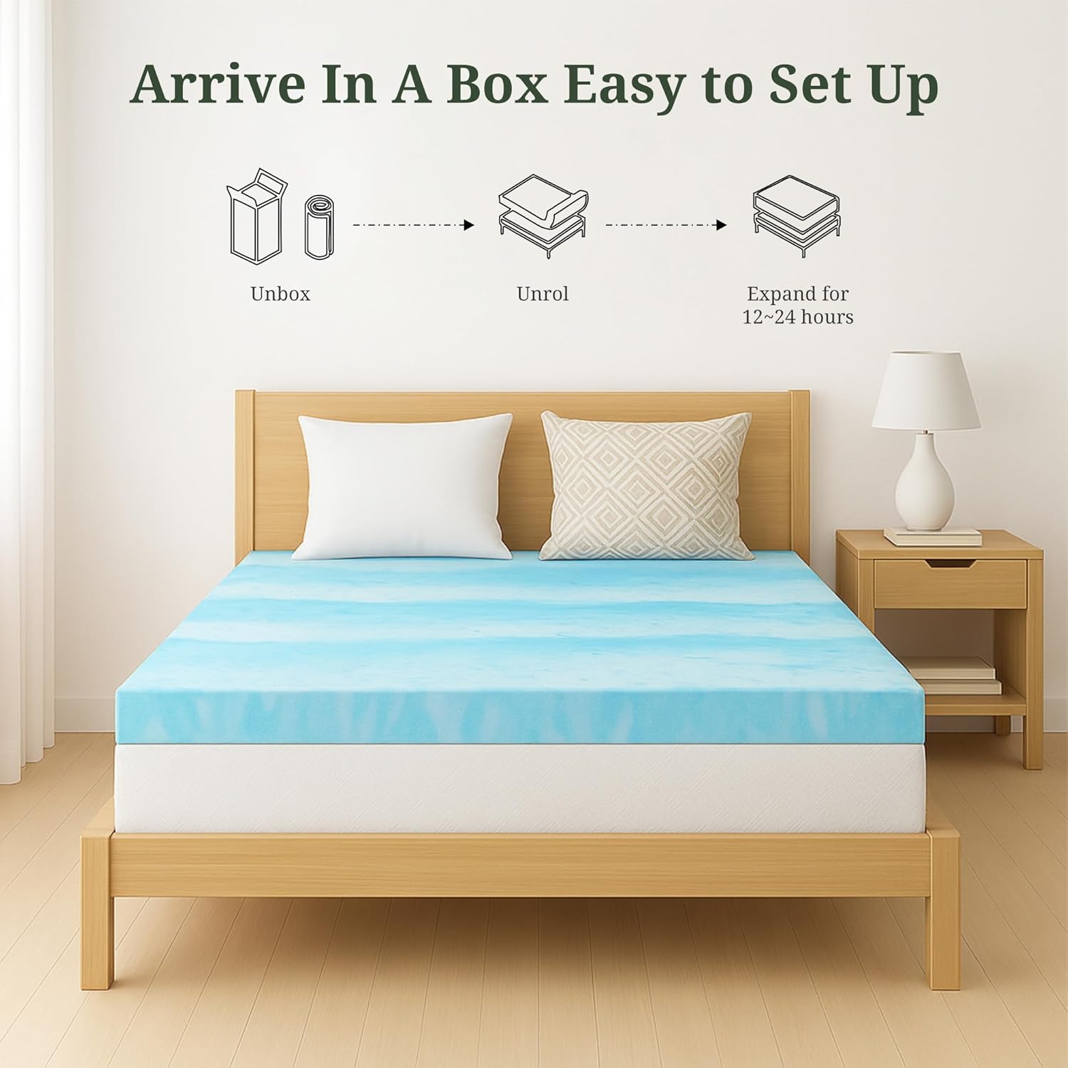 Skiennix Memory Foam Mattress Topper - 3 Inch Gel-Infused Pressure Relief Pad for Twin Beds