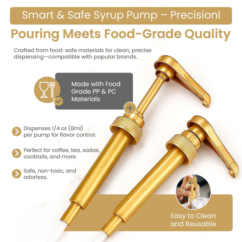 Torani Gold Plastic Syrup Pumps - 2-Pack for 750ml Bottles - Ideal Coffee Dispenser - Not for Glass