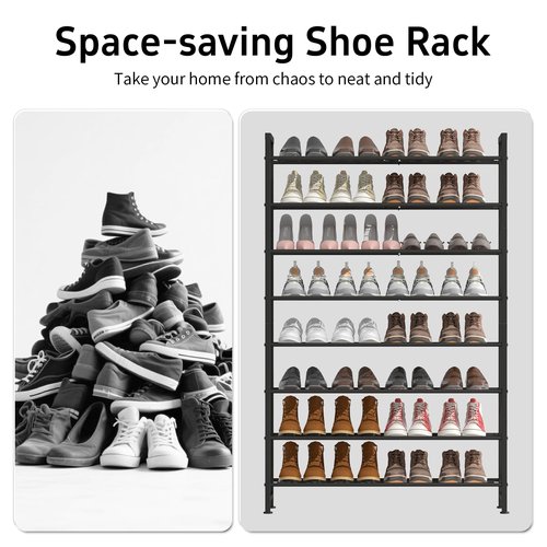 MILEFA Metal Shoe Rack, 8 Tier Tall Shoe Organizer Holds 40 Pairs, Study Shoes Stand for Garage, Closet, Entryway, Front Door Entrance