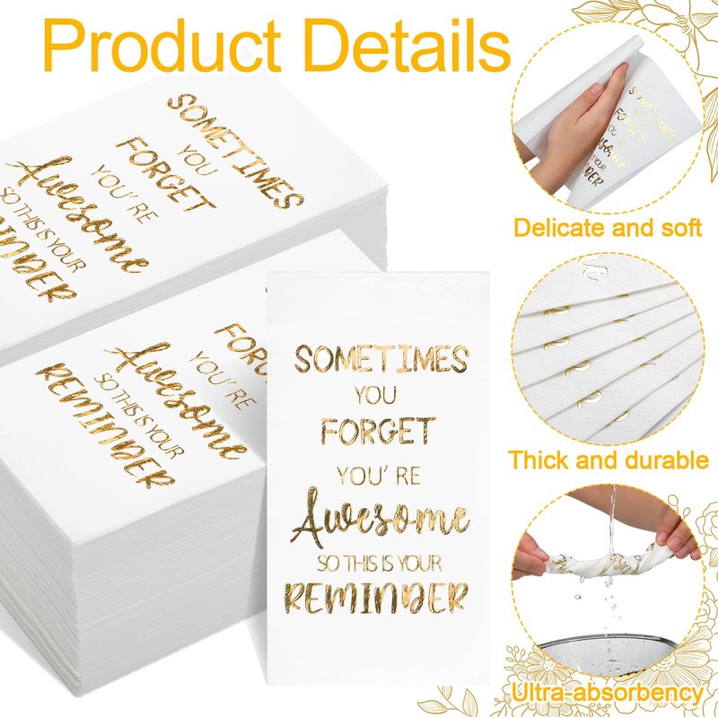 Lincia 200 Pcs Thank You Gifts Napkins Disposable Paper Napkins Inspirational Gifts for Women Men Coworker Employee Appreciation Students Graduation Elegant Metallic Foil Cocktail Napkins (White)