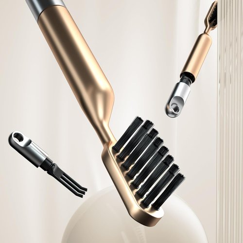 2 In 1 Hair Brush Cleaner by [Brand Name] - Nylon Bristles & 3-Pronged Rake for Easy Tangled Hair Removal - Compact Gold Design for Home & Travel