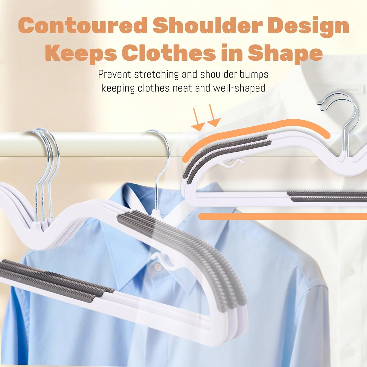 Sishynio Heavy-Duty Plastic Hangers - 20 Pack with Non-Slip Pads | Space-Saving Closet Organizer (Grey)