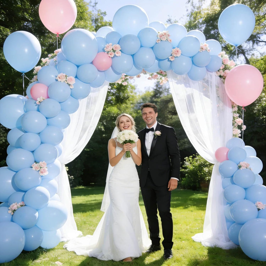 Skiennix Pastel Blue Balloons - 12 Inch Latex Balloons for Birthday Parties & Baby Showers | 110 Pack with Ribbons