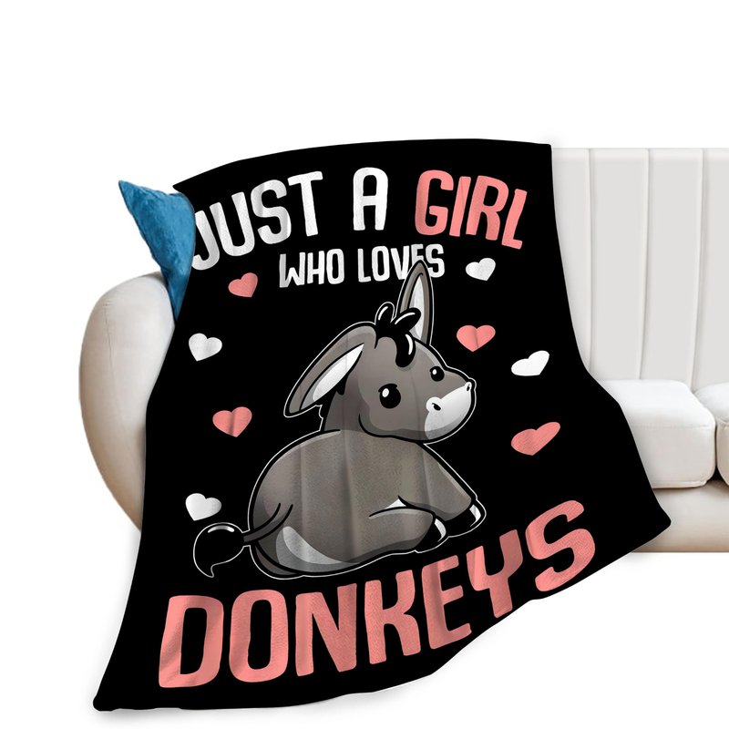Funny Donkey Blanket Just A Girl Who Loves Donkeys Throw Blankets for Girls Boys Kids Plush Cozy Flannel Fleece Ultra Soft Fuzzy Animal Party Blanket 50"X40"