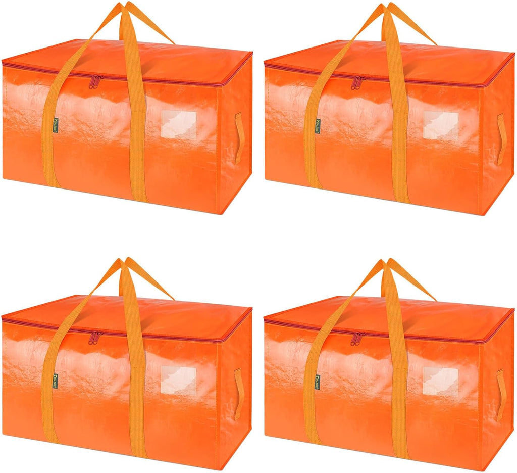 BALEINE Oversized Moving Bags - Heavy-Duty Storage Totes with Reinforced Handles | 4-Pack, Orange