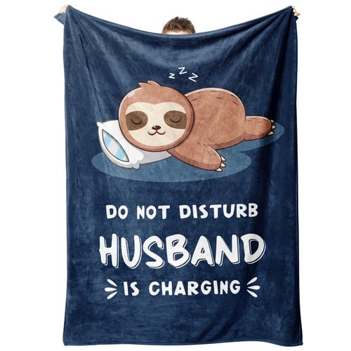 Leebbsin Funny Gifts for Husband, Husband Birthday Gift, Husbands is Charging Sloth Blanket, Anniversary Wedding Gifts for Husbands from Wife, Gift for Him Christmas 60" x 50"