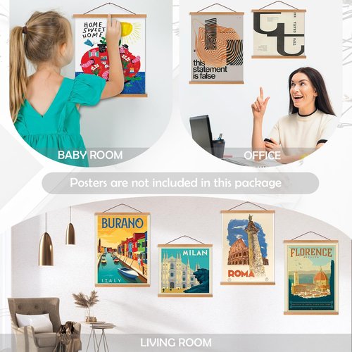 Artmag Magnetic Poster Hanger Frame - 4 Pack Light Wood Design for 20x28, 20x30, 20x26 Posters | Teak Finish