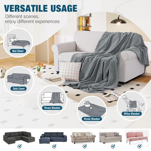 KinCam Couch Covers for 3 Cushion Couch Sofa Cover Washable Sectional Couch Cover for Dogs Tassel Sofa Blanket Cover Pet Friendly Soft and Durable for Most Furniture(91" x 134", Grey)