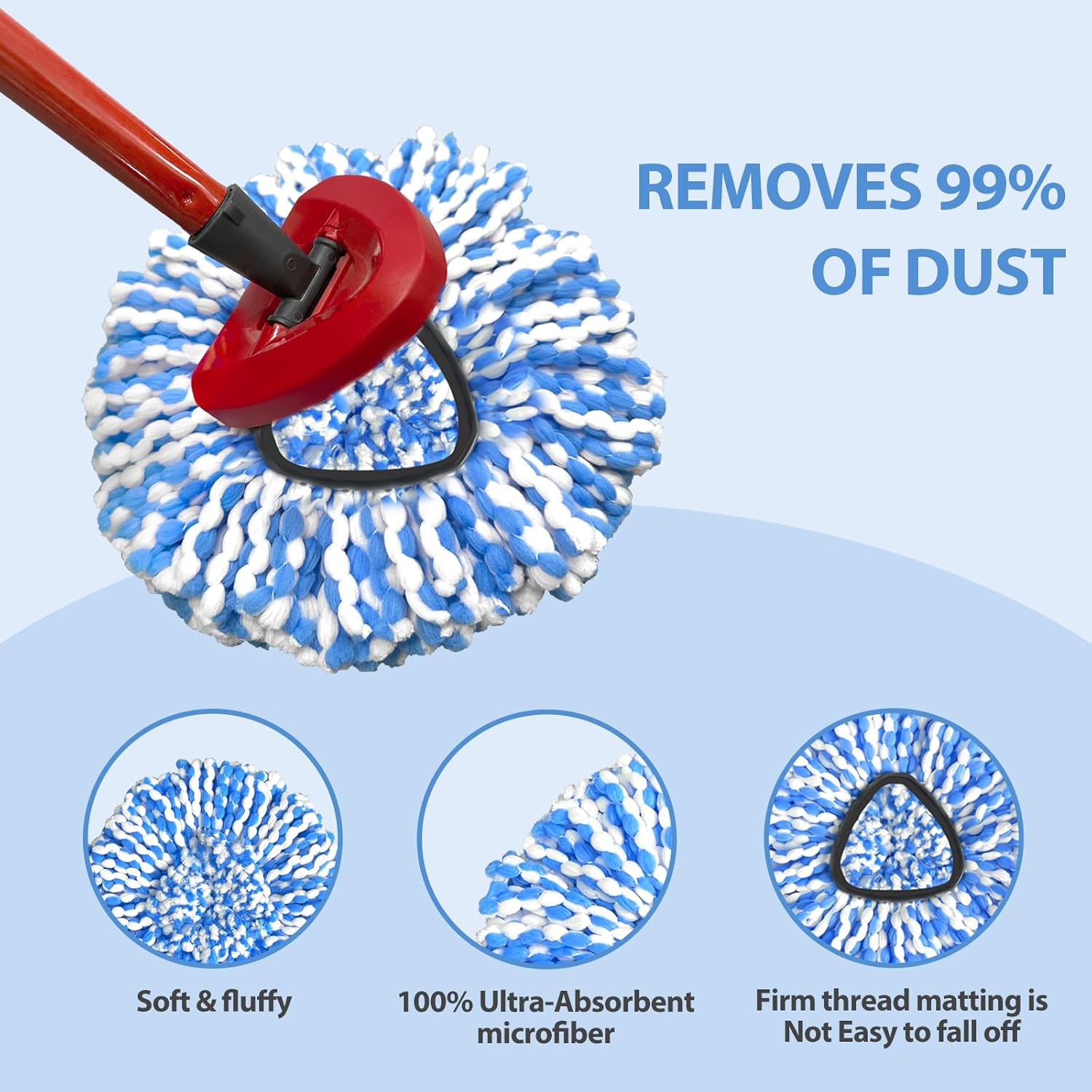 Skiennix Spin Mop Replacement Heads - 3 Pack Microfiber, Machine Washable for Deep Cleaning