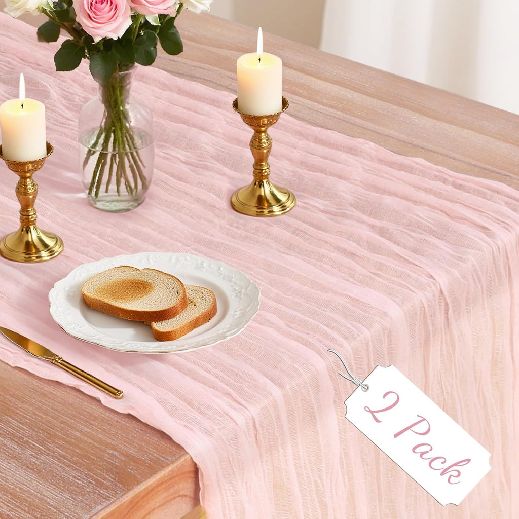 Skiennix Pink Cheesecloth Table Runner - 10Ft Boho Gauze for Weddings & Events | 120 Inches Long
