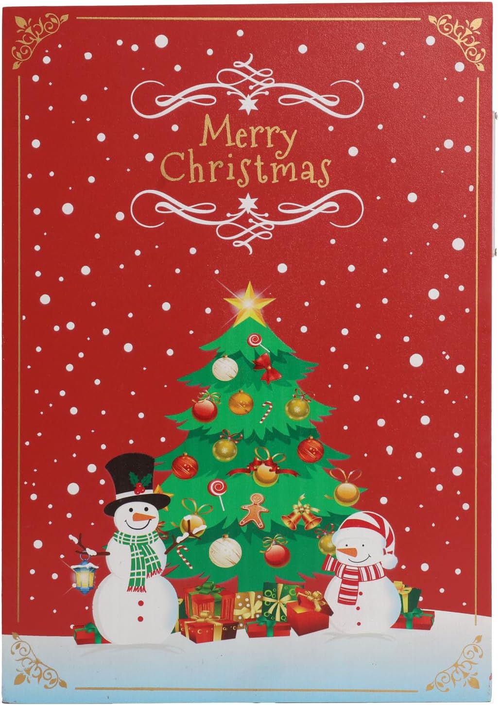 Regine Switzerland Christmas Wooden Advent Calendar - LED Lighting, Red Snowman & Santa Design, 24 Drawers for Holiday Countdown Decor