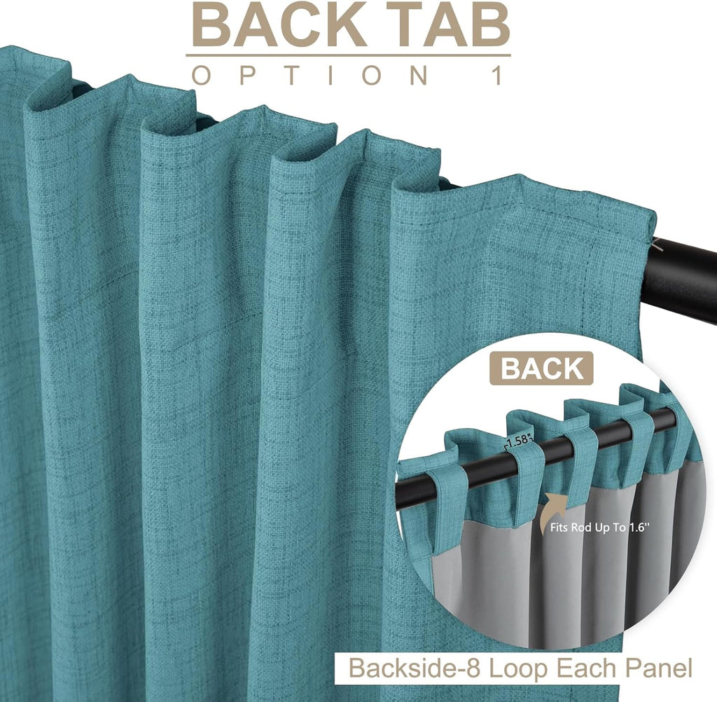 Skiennix 100% Blackout Linen Curtains - Thermal Insulated Drapes, 50" W x 90" L, Dark Cyan - 2 Panels Set
