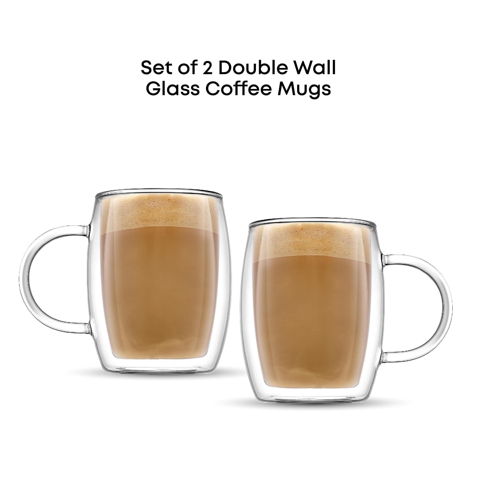 JoyJolt Double Wall Glasses 13.5-Ounce Insulated Mugs Double Walled Glass Cups For Coffee Tea Set of 2