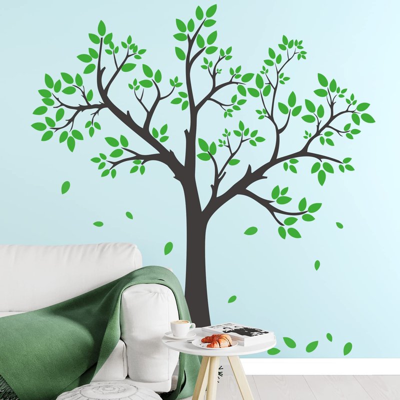 3D Green Tree Wall Decals Leaves Wall Stickers DIY Removable Vinyl Big Trunk Wall Decal for for Kids Girls Boy Bedroom Living Room Nursery Rooms Home Classroom Offices TV Sofa Background Decoration