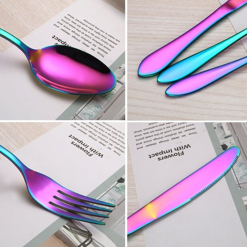 Titanium Rainbow Plated Stainless Steel Flatware Set 20 Piece, Rainbow Silverware Set Service for 4