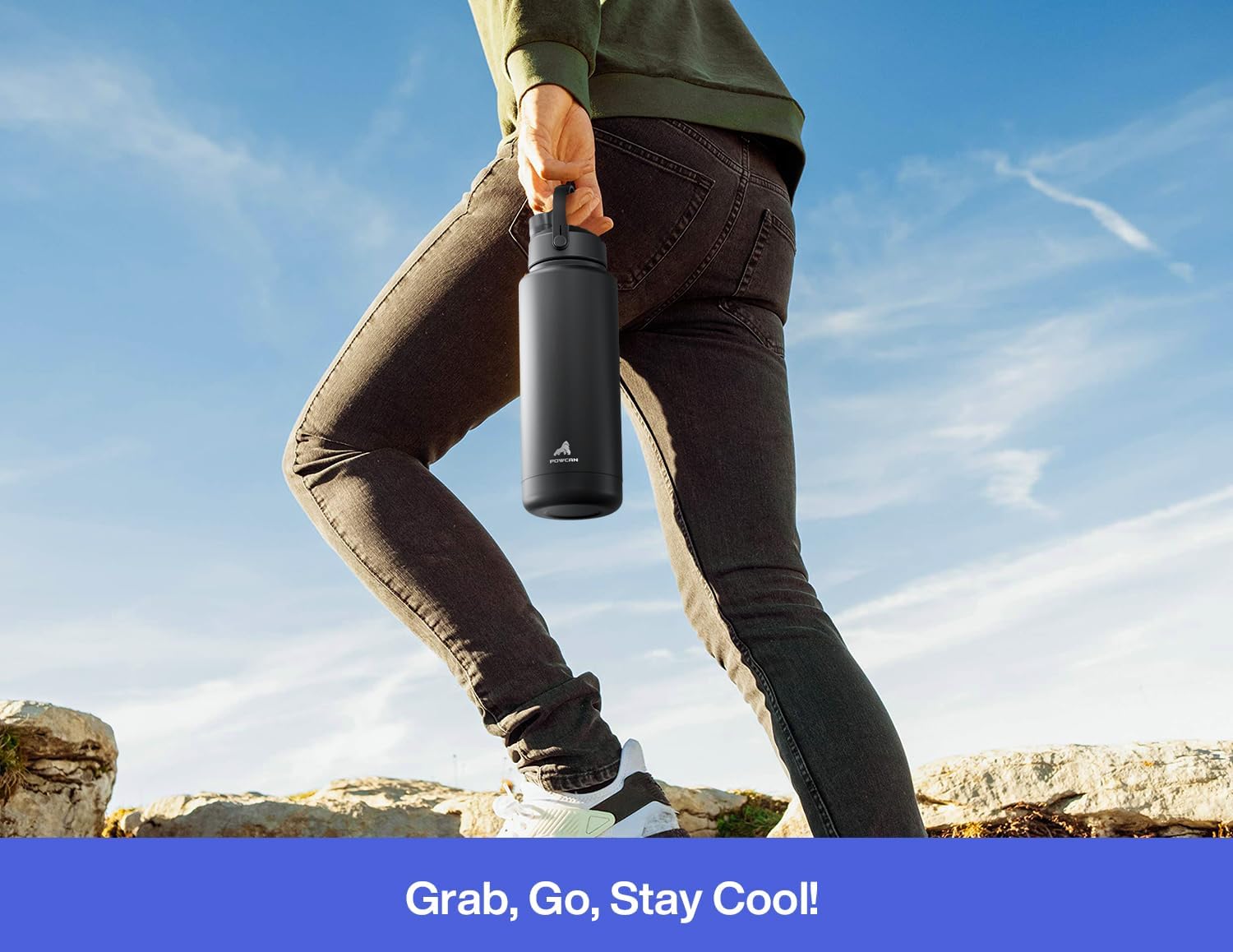 POWCAN 32 oz Insulated Water Bottle - 2-in-1 Straw & Spout Lid, Leak-Proof, BPA-Free, Double Wall Stainless Steel (Lupine)