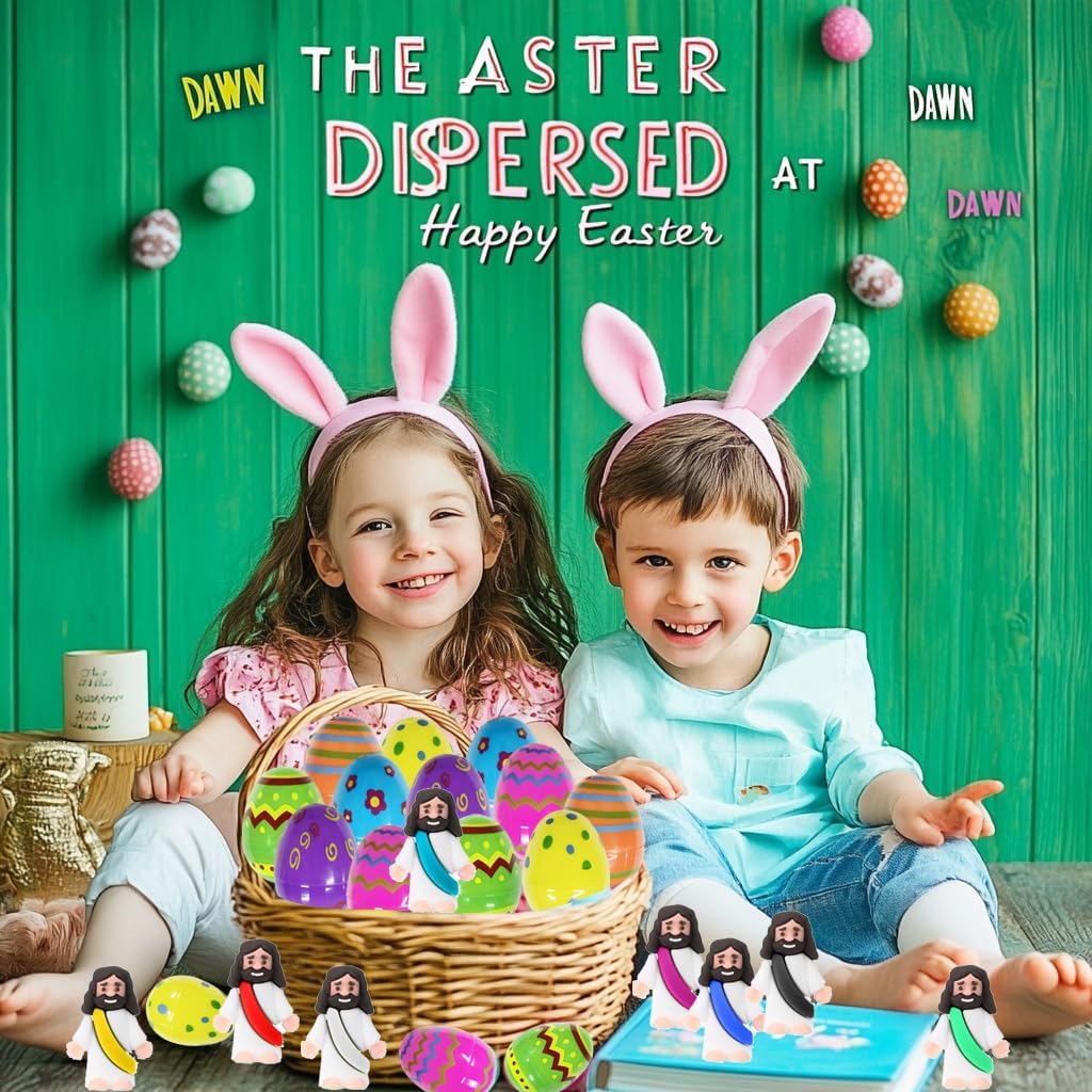 Skiennix 24 Pcs Prefilled Easter Eggs - Mini Jesus Figurines for Kids' Easter Egg Hunt & Basket Stuffers