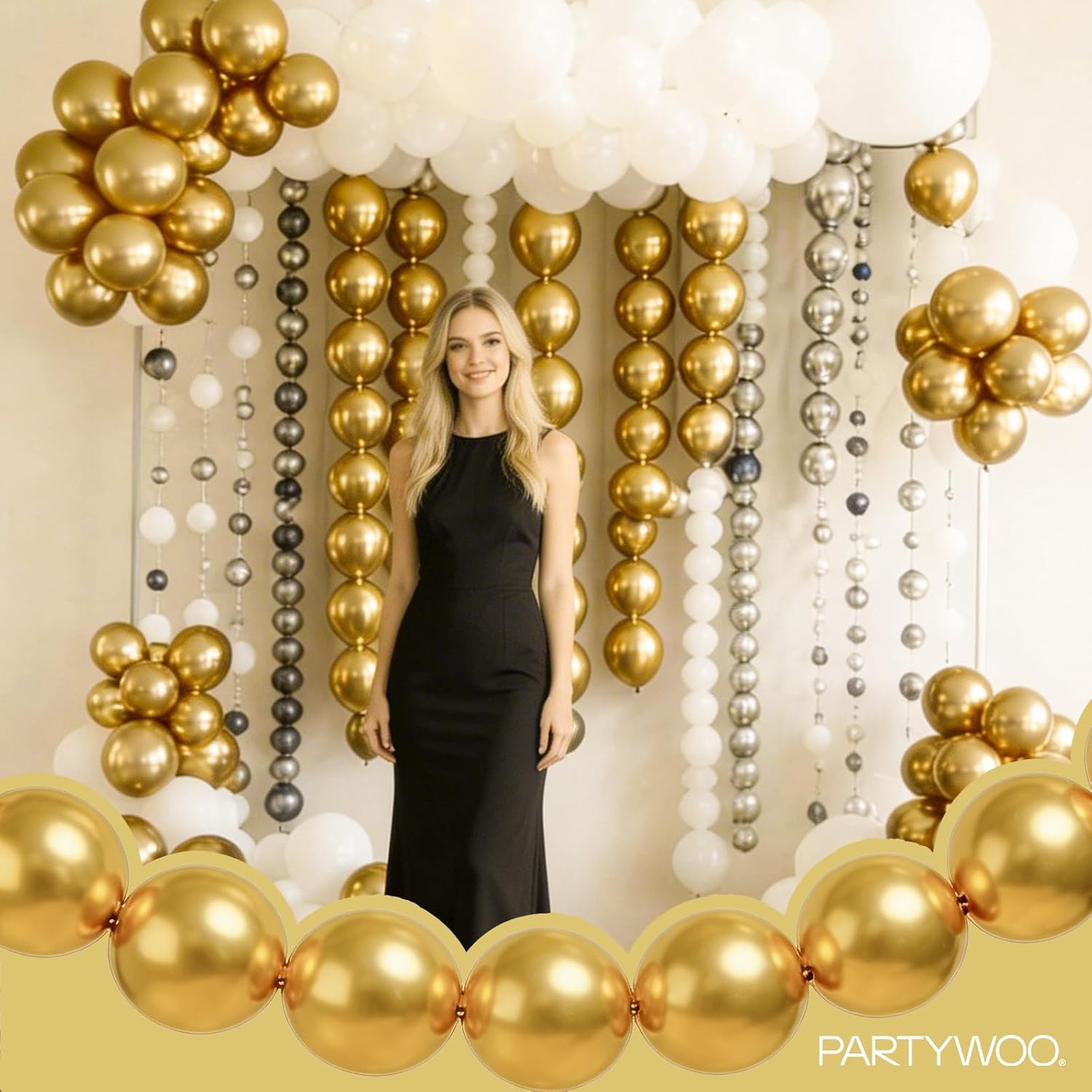 PartyWoo Metallic Gold Linking Balloons - 100pcs 6 Inch Gold Balloons for Celebrations & Events