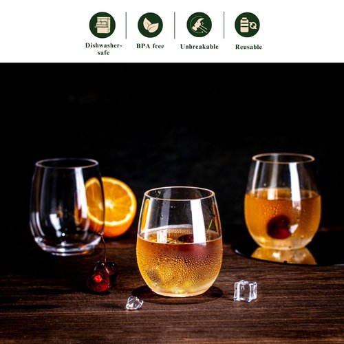 MIYOPESI 18oz Clear Stemless Wines Cups (Set of 6), Shatter-Proof Acrylic Glasses Drinkware, Reusable Plastic Bar Glasses, BPA-Free, Dishwasher-Safe