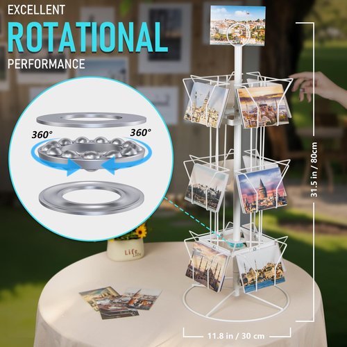 ANBOXIT Greeting Card Display Stand Rotating Rack Holder, for Postcard Sticker Retail, Metal White, 12 Display Pockets