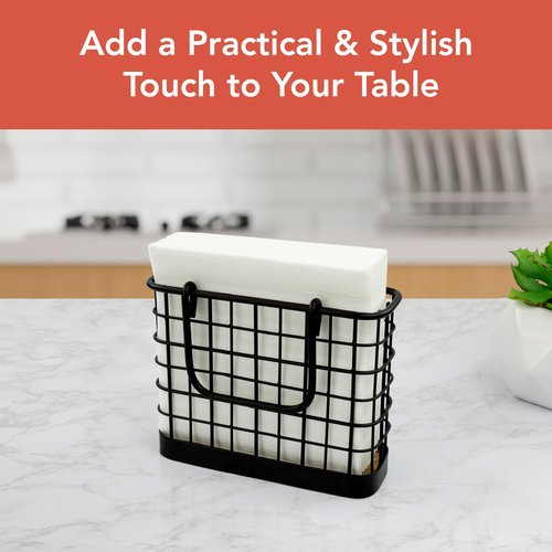 Spectrum Leaf Vertical Napkin Holder for Table & Kitchen Countertop Organization, Metal Napkin Dispenser with Weighted Base Keeps Paper Napkin Holders Standing for Dining Room Décor, Black