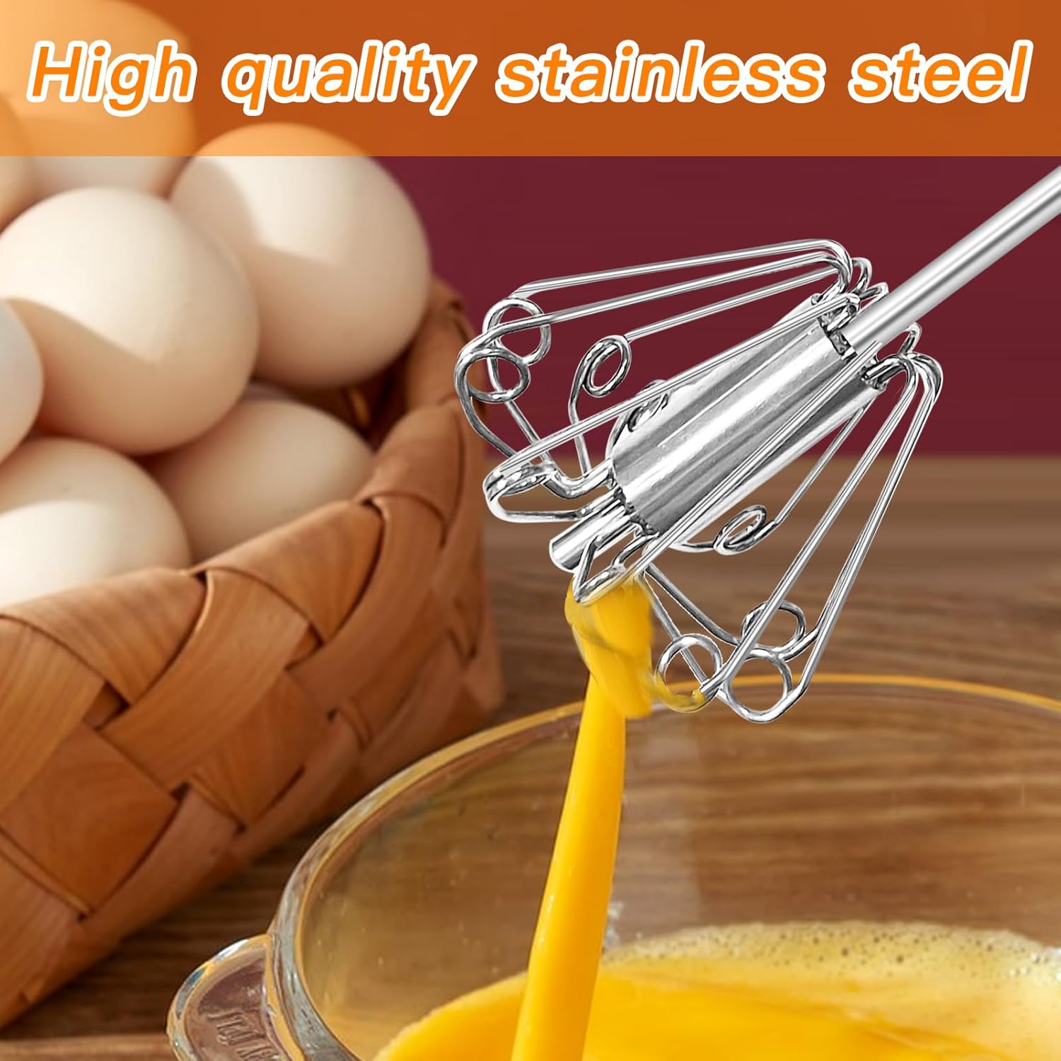 Qukaka Hand Mixer - Stainless Steel Egg Beater & Whisking Tool - 12-Inch Easy Whisk for Cooking