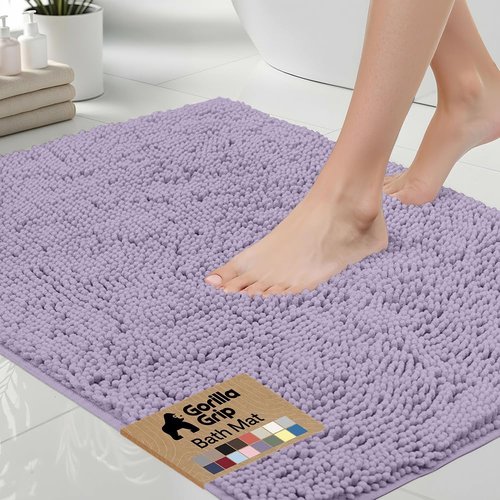 GORILLA GRIP Bath Rug Mat - Thick Soft Absorbent Chenille | Quick-Dry Microfiber, 44x26, Light Purple