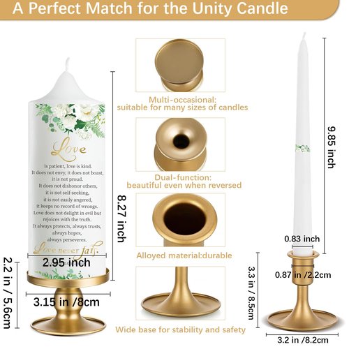 Extrogif Unity Wedding Candles Ceremony Set - 3 Floral Candles Set with Gold Holders, Elegant Wedding Decorations for Ceremony, Religious Bible Verse - Gifts for Couples 2025