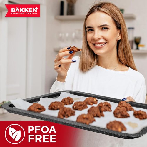 BAKKEN Nonstick Baking Pan - Commercial Grade Carbon Steel Cookie Sheet, 13.18" x 8.66", Oven Safe to 450°F, Gray Marble