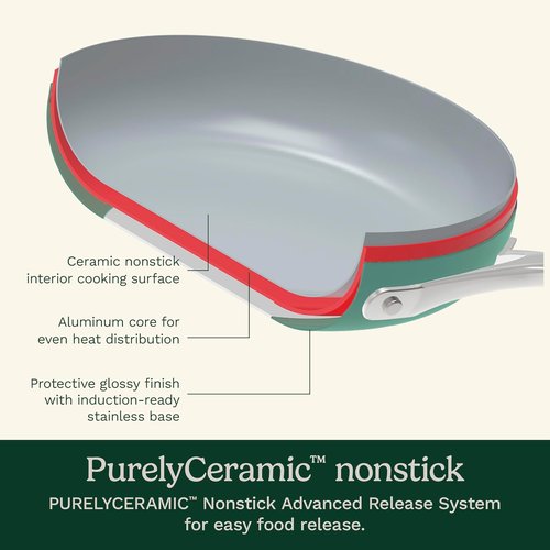 Cuisinart 12-Piece Ceramic Cookware Set - Nonstick Pots & Pans for Even Heat Cooking | Teal Finish