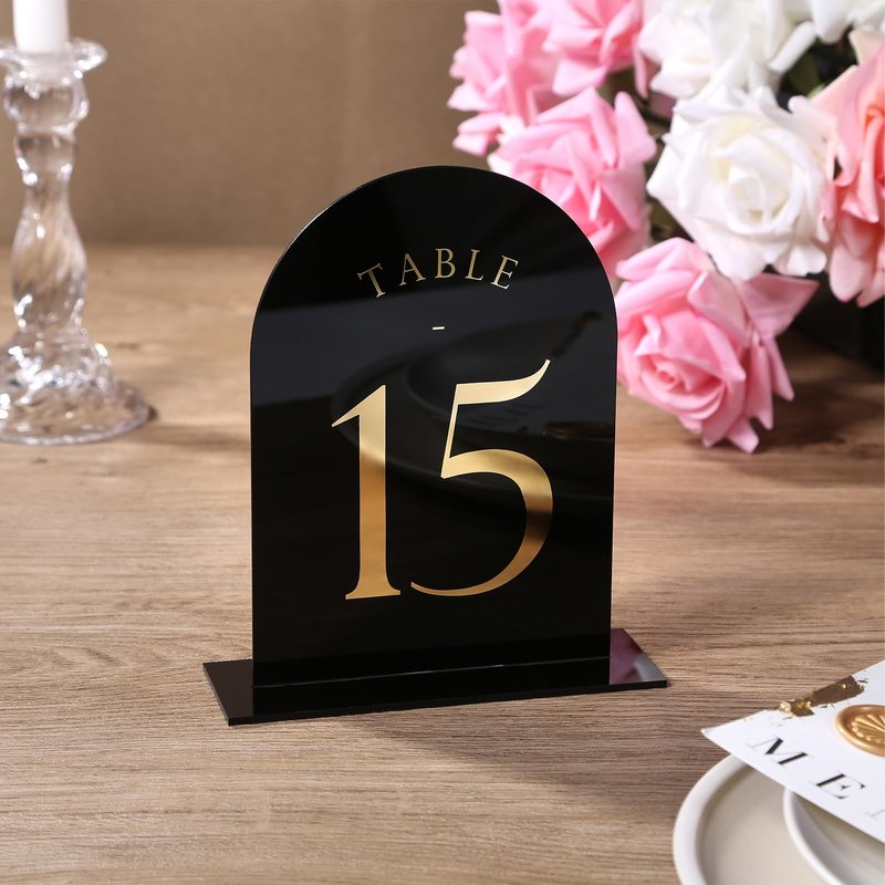 UNIQOOO White Arch Wedding Table Numbers with Stands 1-20, Gold Foil Printed 5x7 Double sided Acrylic Signs and Holders, Perfect for Centerpiece, Reception, Decoration, Party, Anniversary, Event