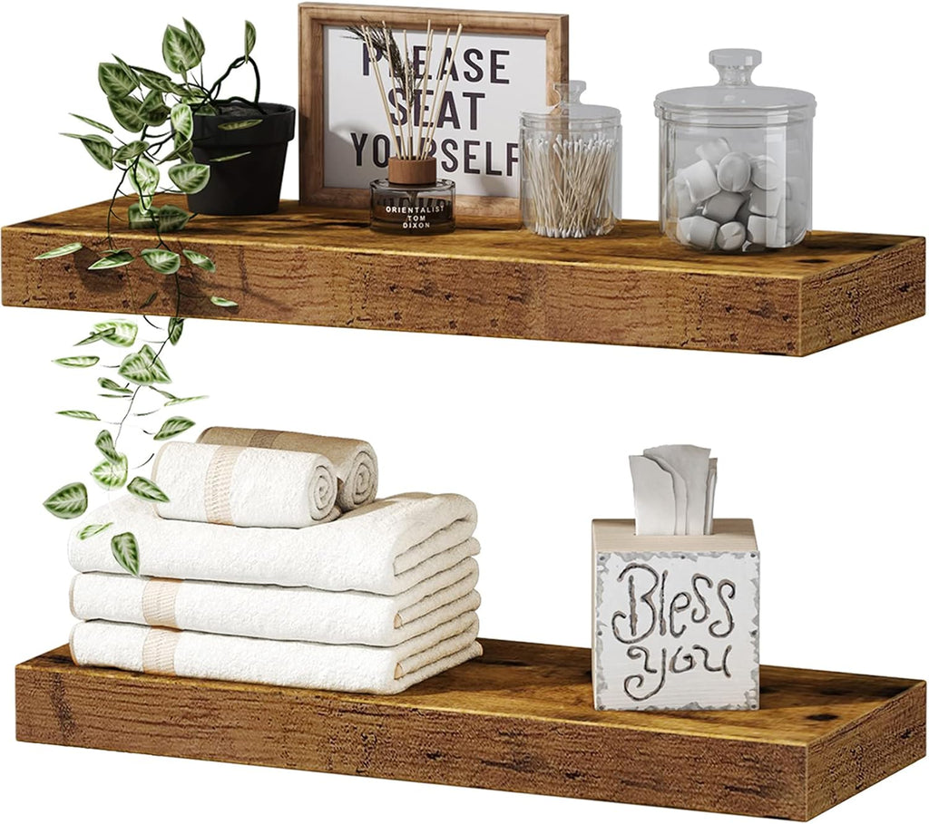QEEIG Floating Shelves Set - 16-Inch Farmhouse Style | Includes 2 Shelves & 3 Over Toilet Shelves