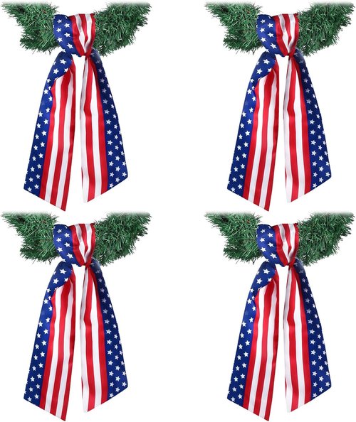 FuWeave Easter Wreath Sash Set - 4 Pcs Satin Embroidery Monogram for Indoor/Outdoor Decor | Red, White, Blue