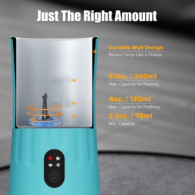 Ovetedot Milk Frother, Upgraded 4-in-1 Milk Frother and Steamer, Hot and Cold Foam Maker and Milk Warmer with Temperature Control & Auto Shut-Off, Frother for Coffee, Latte, Cappuccino, Matcha(Blue)
