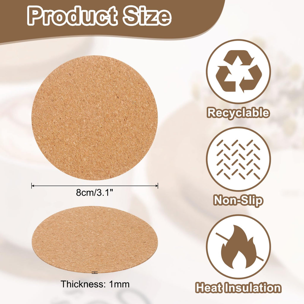 uxcell 60pcs Cork Coasters for Drink, 3 Inch Round Drink Coaster Absorbent Coffee Coaster for Wine Glasses Cups Mugs Home Tabletop Decoration