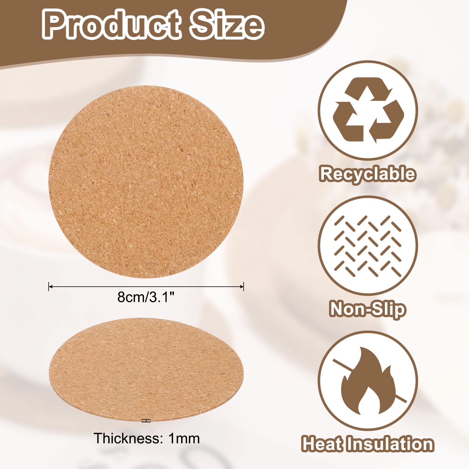 uxcell 60pcs Cork Coasters for Drink, 3 Inch Round Drink Coaster Absorbent Coffee Coaster for Wine Glasses Cups Mugs Home Tabletop Decoration