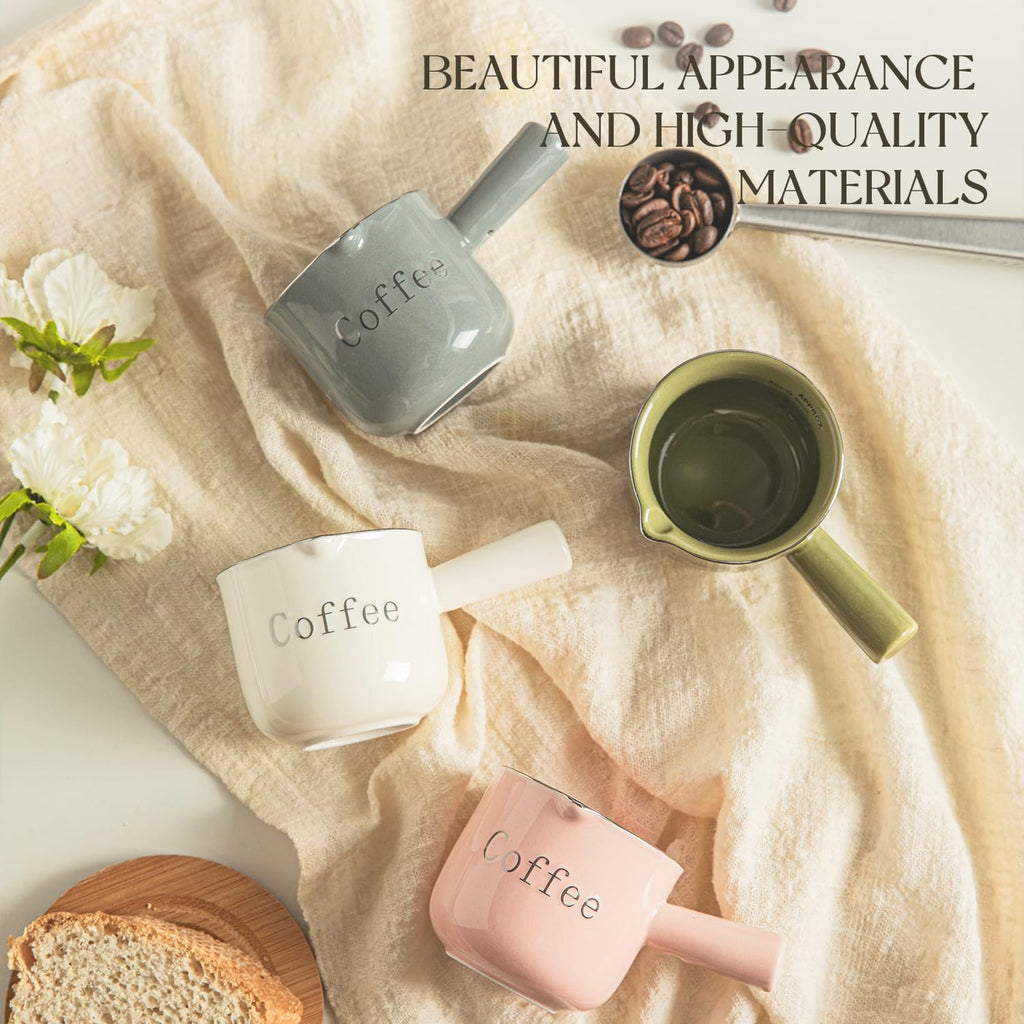 90ML Espresso Cups with Handle, Ceramic Espresso Shot Cups with V-Shaped Mouth, Coffee Measuring Cup & Pitcher for Espresso Making & Frothing, Ideal for Espresso Lovers