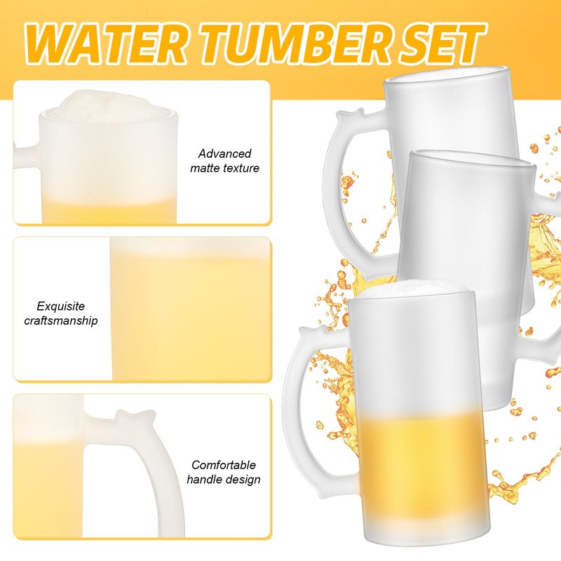 Mifoci 2 Pcs Sublimation Blank Beer Mugs Personalized Tazas Para Present 16 oz Frosted Beer Glass Cups Can Add Photo Text or Images on Gift for Dad Husband Groomsmen Father's Day Wedding Oktoberfest