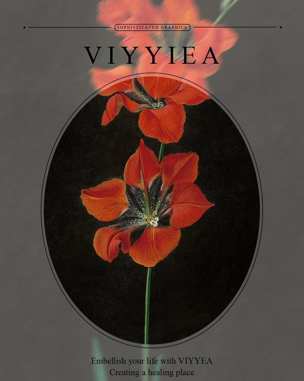 VIYYIEA Gold Framed Wall Art - Red Flower Canvas Print on Black Background | 11x14in Aesthetic Decor