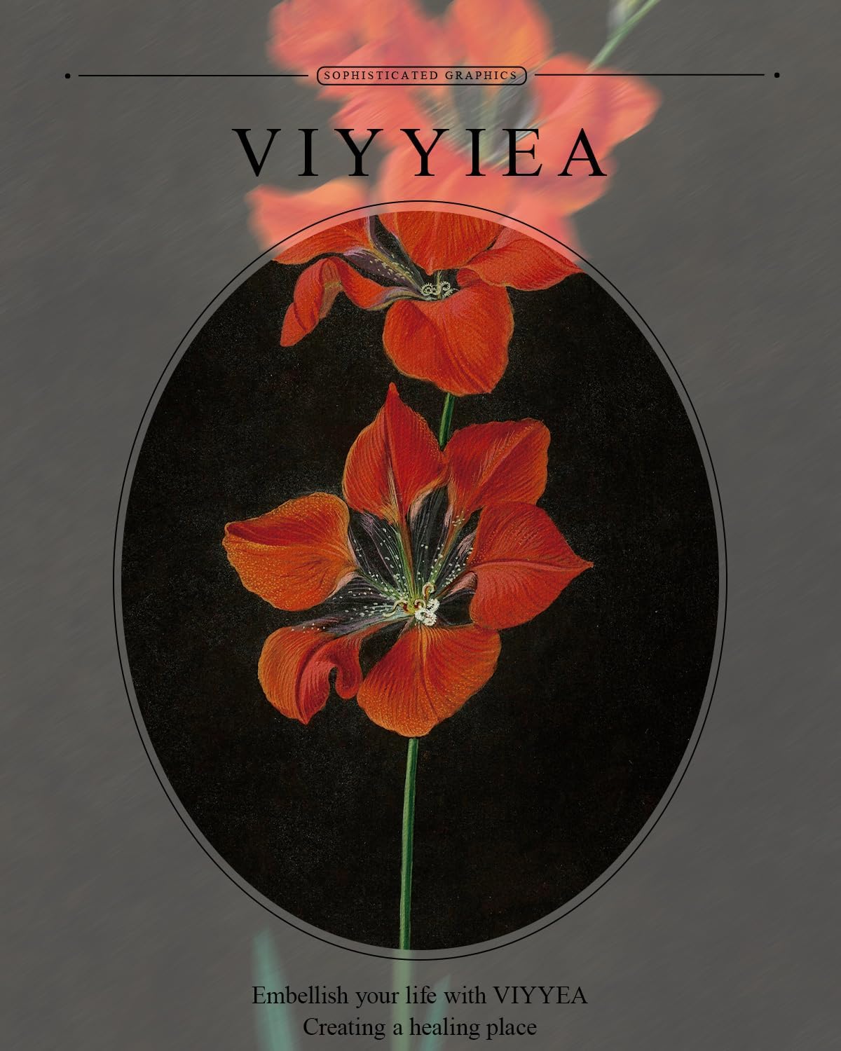 VIYYIEA Gold Framed Wall Art - Red Flower Canvas Print on Black Background | 11x14in Aesthetic Decor
