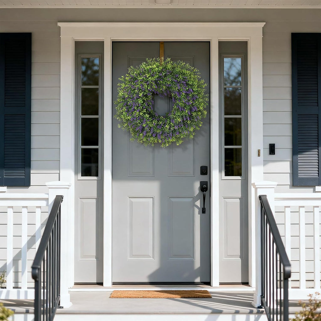 Regine Switzerland 26" Artificial Lavender & Boxwood Wreath - Large Faux Purple Greenery for Home Decor | All Seasons
