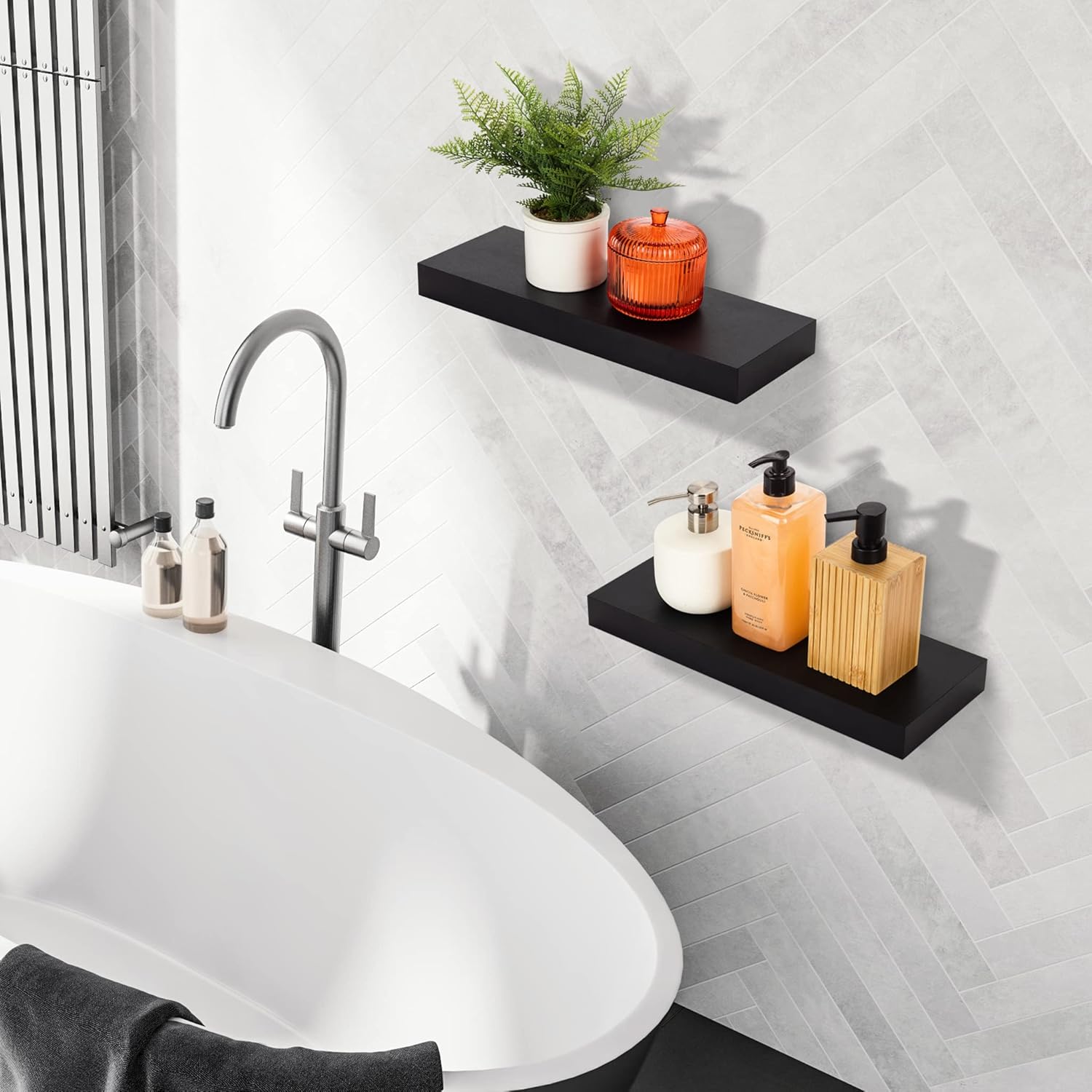 Sorbus Floating Shelves - 16 Inch Wall-Mounted Shelves for Kitchen, Bedroom & Bathroom | Black, 2 Pack
