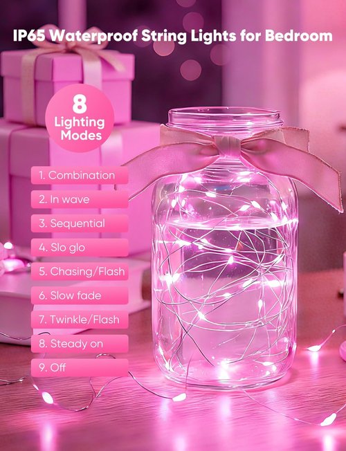 Minetom 12 Pack Pink Christmas Lights - 7ft Battery Operated Fairy Lights | 20 LED Waterproof Twinkle Lights for Valentine's Day Decor